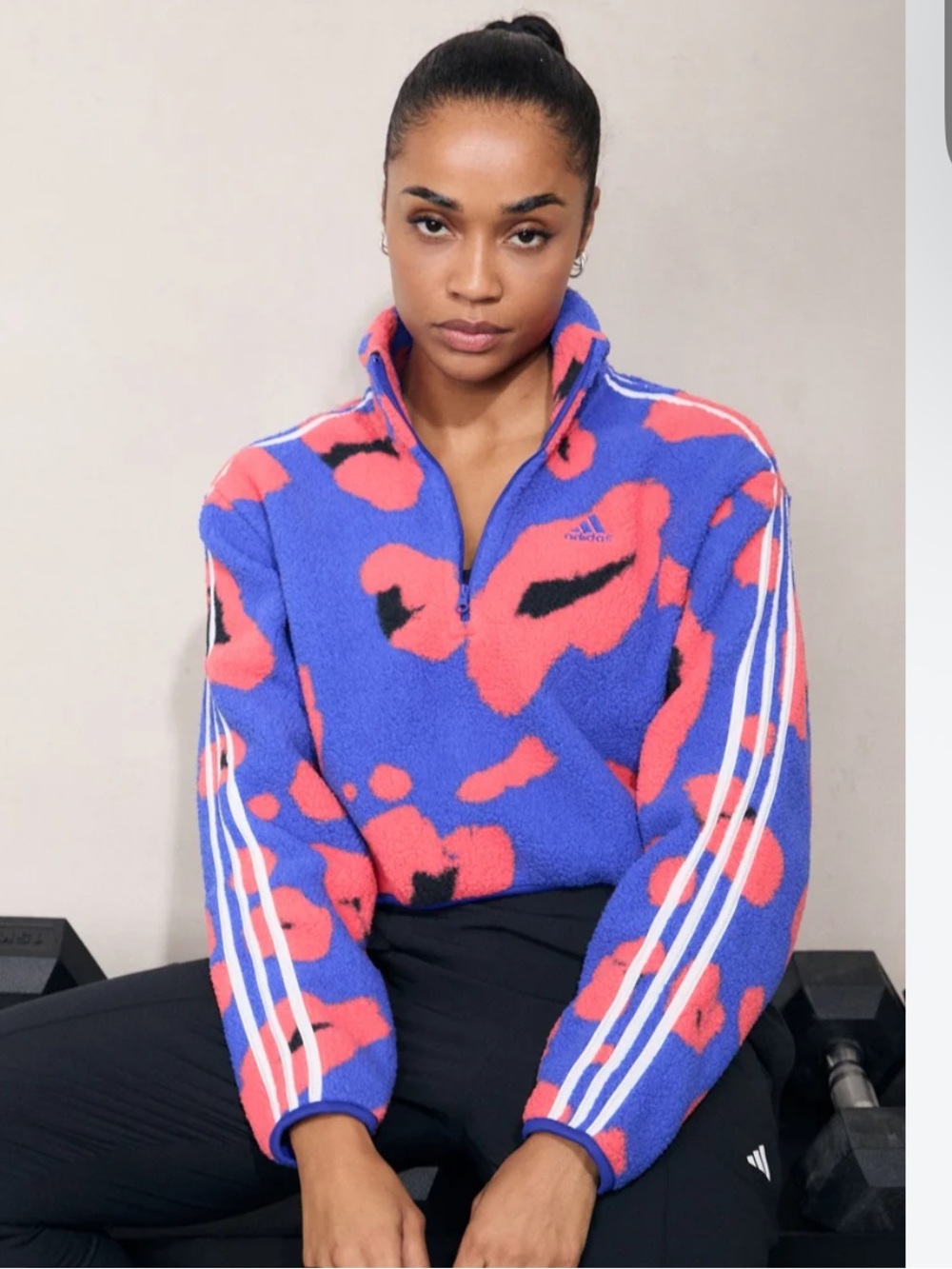 Adidas Essential 3 stripe fleece cropped pullover